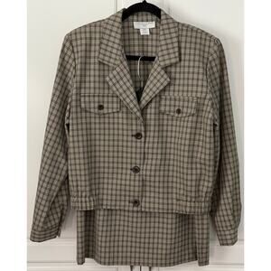 Vintage Casual Corner Tan Plaid Jacket/Skirt Set Size 12 Made in U.S.A.